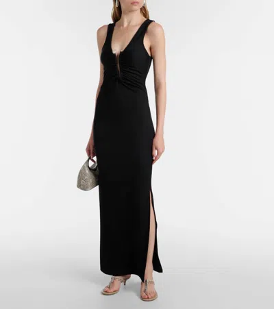 Christopher Esber Crystal-embellished Ruched Stretch-jersey Maxi Dress In Black