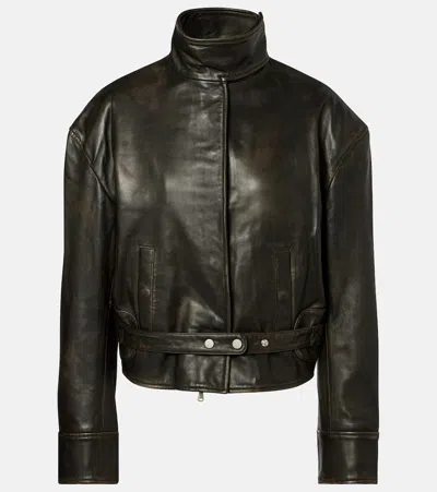 Christopher Esber Burnished Eddie Leather Bomber Jacket In Black
