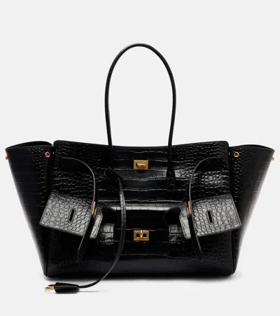 Balenciaga All Day Croco Leather Shoulder Bag In Black