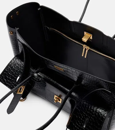 Balenciaga All Day Croco Leather Shoulder Bag In Black