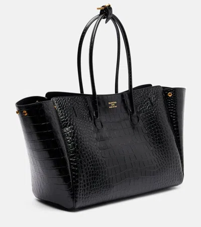 Balenciaga All Day Croco Leather Shoulder Bag In Black