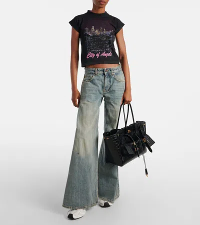 Balenciaga All Day Croco Leather Shoulder Bag In Black