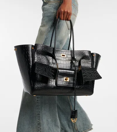 Balenciaga All Day Croco Leather Shoulder Bag In Black