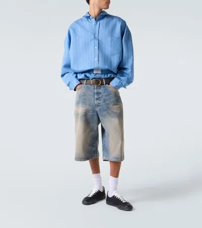 Acne Studios Striped Long Sleeve Button Up Shirt In Blue