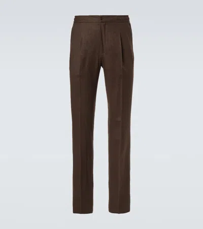 Rubinacci Virgin Wool Flannel Tapered Pants In Brown