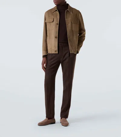 Rubinacci Virgin Wool Flannel Tapered Pants In Brown