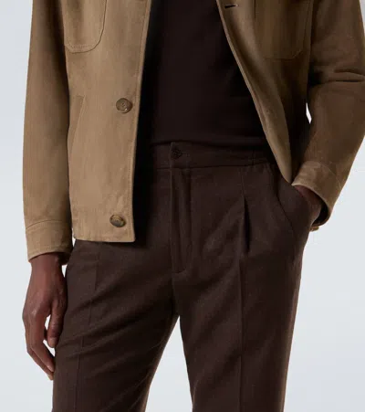 Rubinacci Virgin Wool Flannel Tapered Pants In Brown