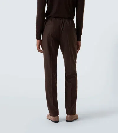 Rubinacci Virgin Wool Flannel Tapered Pants In Brown