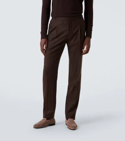 Rubinacci Virgin Wool Flannel Tapered Pants In Brown