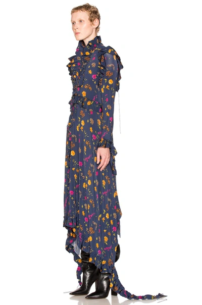 Shop Vetements Flower Print Dress In Blue, Floral.  In Navy