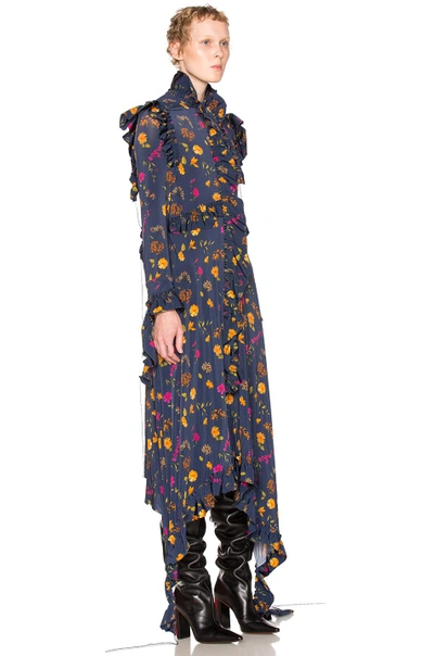 Shop Vetements Flower Print Dress In Blue, Floral.  In Navy