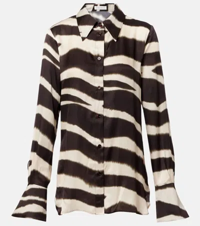 Nina Ricci Zebra-print Satin Button-down Blouse In Brown