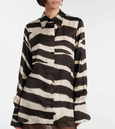 Nina Ricci Zebra-print Satin Button-down Blouse In Brown