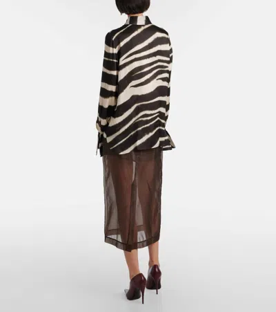 Nina Ricci Zebra-print Satin Button-down Blouse In Brown