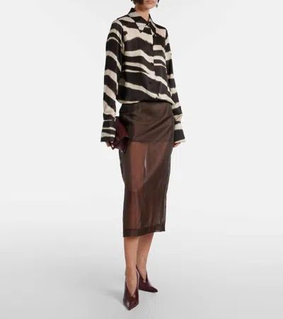 Nina Ricci Zebra-print Satin Button-down Blouse In Brown