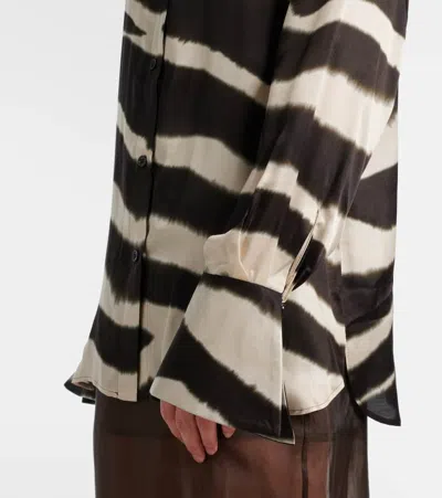 Nina Ricci Zebra-print Satin Button-down Blouse In Brown