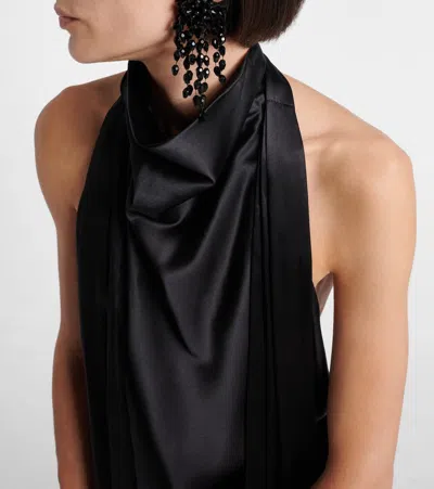 Nina Ricci Halterneck Fringed Top In Black