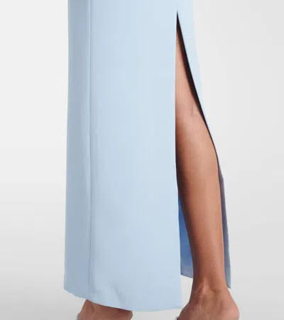 Self-portrait Bow-detailed Crystal-embellished Crepe Maxi Dress In Blue