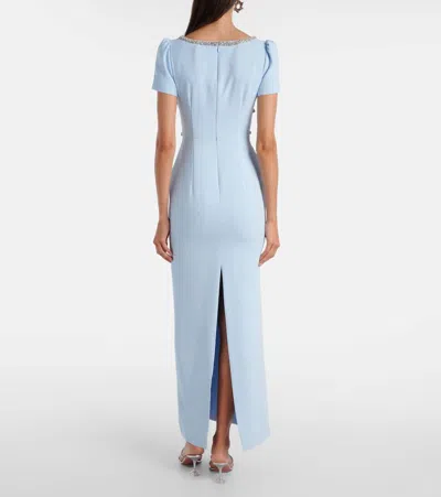 Self-portrait Bow-detailed Crystal-embellished Crepe Maxi Dress In Blue