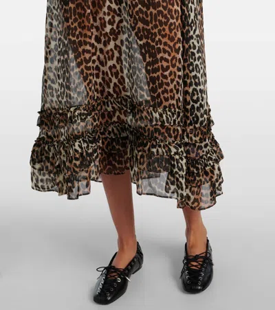 Ganni Leopard-print Sheer Chiffon Midi Dress In Animal Print