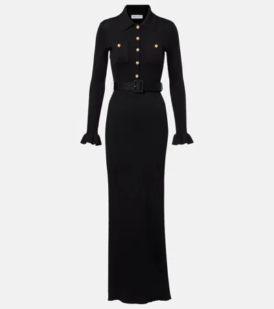 Self-portrait Long Black Ribbed Knit Dress In Black