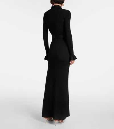 Self-portrait Long Black Ribbed Knit Dress In Black