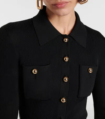 Self-portrait Long Black Ribbed Knit Dress In Black