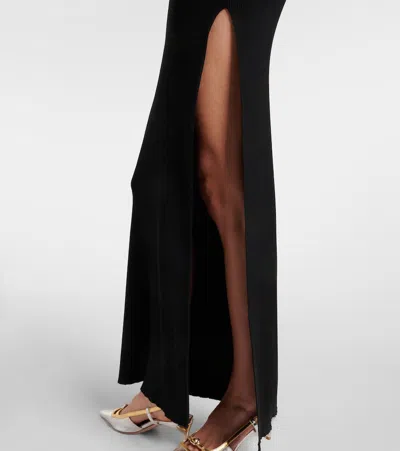 Self-portrait Long Black Ribbed Knit Dress In Black