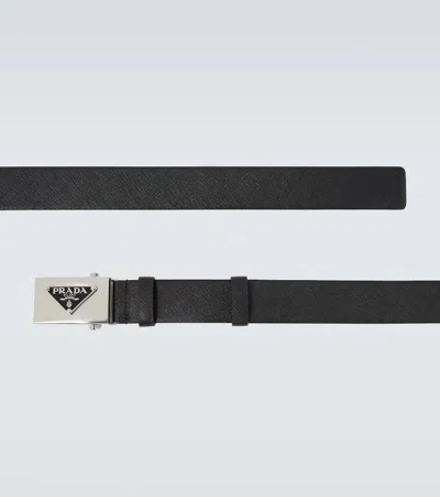 Prada Triangle-logo Saffiano Belt In Black
