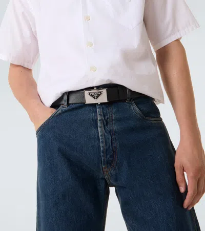 Prada Triangle-logo Saffiano Belt In Black