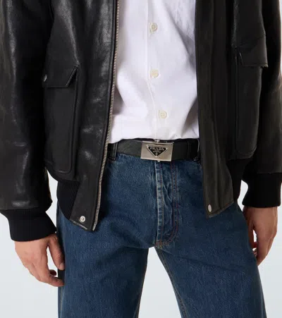 Prada Triangle-logo Saffiano Belt In Black