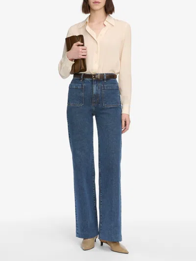 Frame Womens Palazzo Patch-pockets Wide-leg High-rise Stretch-organic-denim Blend Jeans Cursive