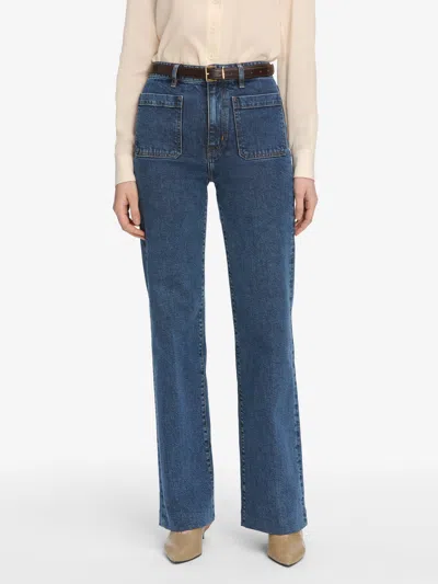 Frame Womens Palazzo Patch-pockets Wide-leg High-rise Stretch-organic-denim Blend Jeans Cursive