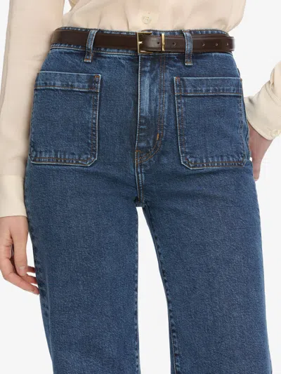 Frame Womens Palazzo Patch-pockets Wide-leg High-rise Stretch-organic-denim Blend Jeans Cursive