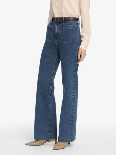 Frame Womens Palazzo Patch-pockets Wide-leg High-rise Stretch-organic-denim Blend Jeans Cursive