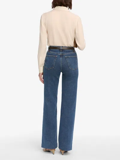 Frame Womens Palazzo Patch-pockets Wide-leg High-rise Stretch-organic-denim Blend Jeans Cursive