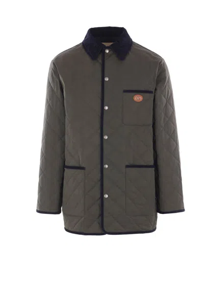 Valentino Garavani Olive Quilted Jacket With Vlogo Patch In Green