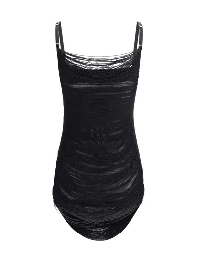 Attico Asymmetric Hem Mini Dress With Charleston Effect In Black