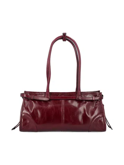 Prada Bordeaux Calf Leather Handbag With Adjustable Shoulder Strap In Purple