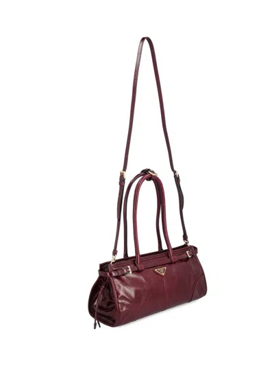 Prada Bordeaux Calf Leather Handbag With Adjustable Shoulder Strap In Purple