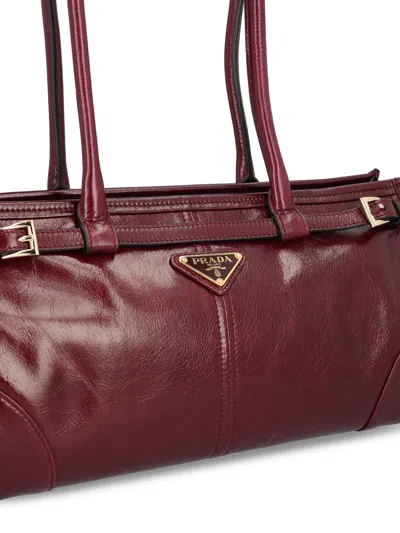 Prada Bordeaux Calf Leather Handbag With Adjustable Shoulder Strap In Purple