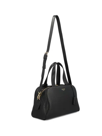 Prada Large Leather Boston Bag In Black