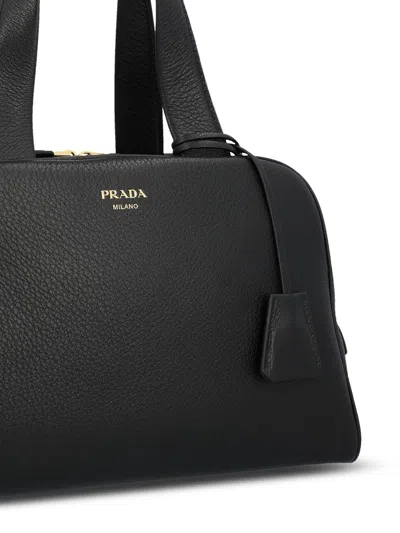 Prada Large Leather Boston Bag In Black