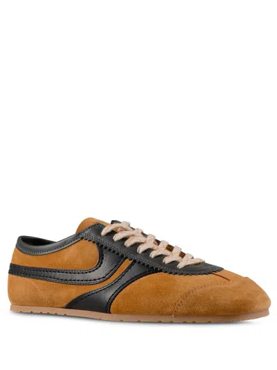 Dries Van Noten Double Lacing Suede Sneakers With Leather Inserts Shoes In Brown