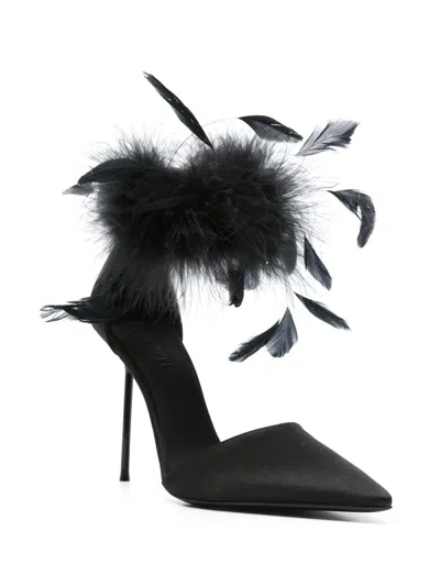 Paris Texas Lidia Satin Sandals With Feather Detail In Multi