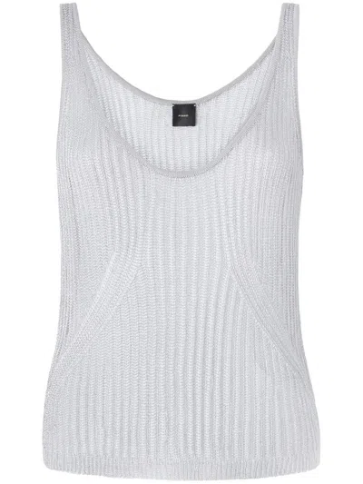 Pinko Noha Viscose And Metallized Fibre Tank Top In White