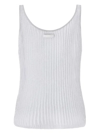 Pinko Noha Viscose And Metallized Fibre Tank Top In White