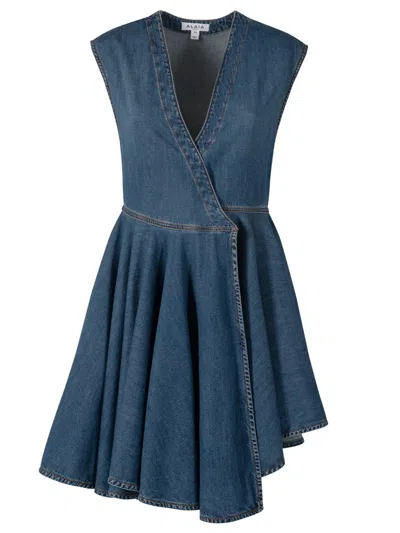 Alaïa Deep Stone Denim Wrap Dress Clothing In Blue