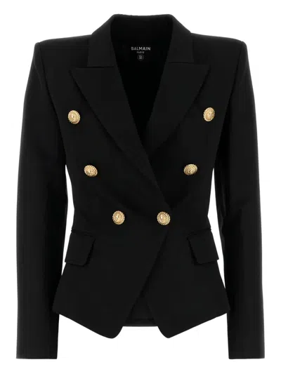 Balmain Double Breast Blazer Jacket With Logo Buttons Blazer And Suits Black In Black