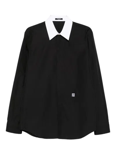 Balmain Collar Contrast Long Sleeves Shirt In Black